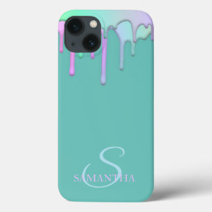 Funda Para iPhone 13 Elegantes gotas de arcoíris verde menta