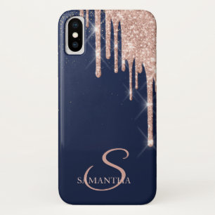 Funda Para iPhone X Elegantes gotas de brillo en oro rosa, azul marino