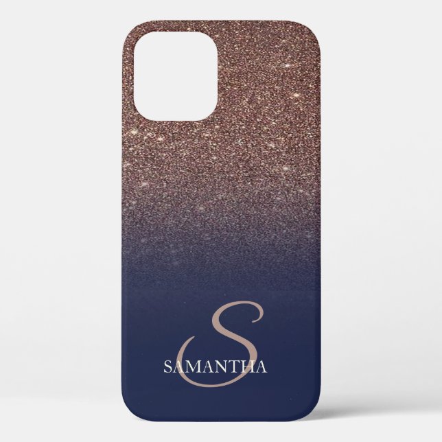 Funda De Case-Mate Para iPhone Elegantes gotas de brillo marrones, azul marino  (Reverso )