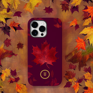 Funda Para iPhone 14 Pro Max De Case-Mate Elegantes Hojas de Otoño Rojo Burdeos y Dorado