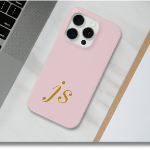 Funda Para iPhone 15 Pro Elegantes Iniciales de Monograma Modernas Rosa Dor