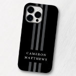 Funda Para iPhone 14 Pro Max De Case-Mate Elegantes líneas oscuras modernas monogramadas neg<br><div class="desc">Estuche elegante y negro para iPhone con tres líneas grises oscuras que van de arriba a abajo y tu nombre cruzando.</div>