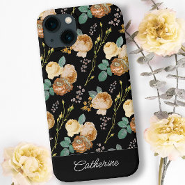 Funda Para iPhone 13 Elegantes Modas Rosas beiges florales en negro