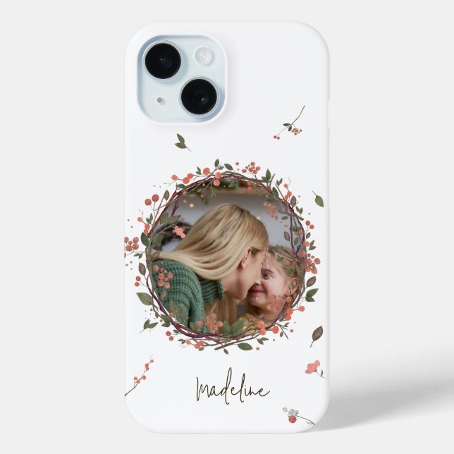 Funda De Case-Mate Para iPhone Elegantes Navidades de Berry Wreath Photo (Reverso )