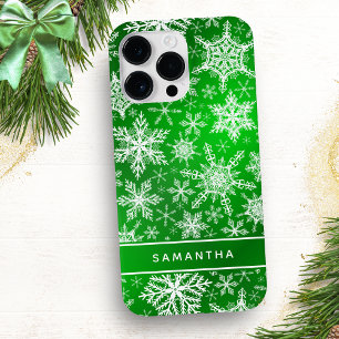Funda Para iPhone 14 Pro Max De Case-Mate Elegantes Navidades de copos de nieve verdes y bla