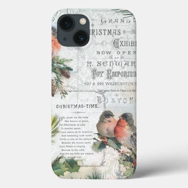 Funda De Case-Mate Para iPhone Elegantes Navidades de invierno de época Robins (Reverso)