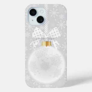 Funda Para iPhone 15 Elegantes Navidades de ornamentos blancos con copo