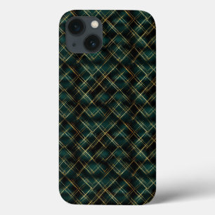 Funda Para iPhone 13 Elegantes Navidades de Oro y Tartán Verde Oscuro