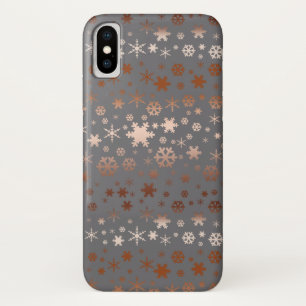 Funda Para iPhone X Elegantes Navidades patrón de copos de nieve rosa 
