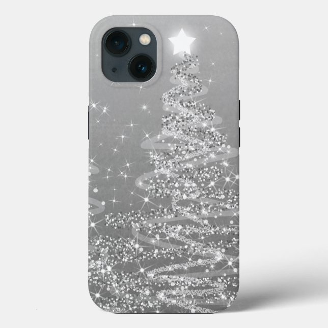 Funda De Case-Mate Para iPhone Elegantes Navidades plateados de árboles esparcen (Reverso )