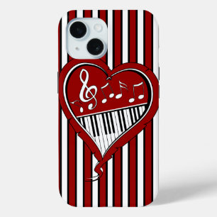 Funda Para iPhone 15 Elegantes notas de música de piano en blanco y neg