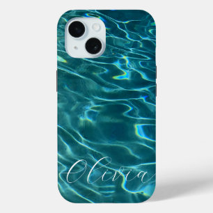 Funda Para iPhone 15 Elegantes olas de agua verde azulada del océano