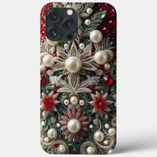 Funda Para iPhone 13 Pro Max Elegantes perlas rojas y verdes modernas para el D