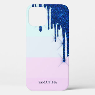 Funda Para iPhone 12 Elegantes Rayas Modernas, Gotear Brillo Azul