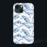 Funda Para iPhone 13 Mini Elegantes Rosas azules grabados de época y cintas<br><div class="desc">Elegantes y románticas rosas vintage azules grabadas,  flores,  viñas,  hojas y mariposas con cintas y arcos entrelazados sobre un fondo blanco.</div>