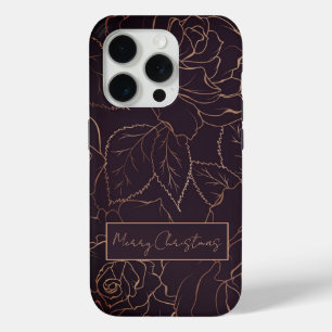 Funda Para iPhone 15 Pro Elegantes Rosas de oro de la navidad de Borgoña