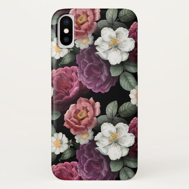 Funda De Case-Mate Para iPhone Elegantes Rosas florales de época (Reverso)