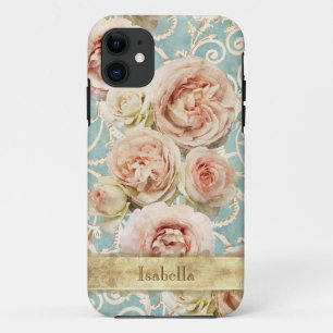 Funda Para iPhone 11 Elegantes Rosas Heirloom con Damask personalizado