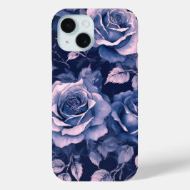 Funda Para iPhone 15 Elegantes Rosas púrpura Vintage Pastel Azul