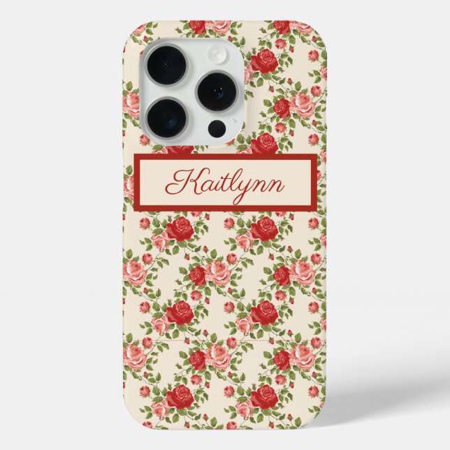 Funda De Case-Mate Para iPhone Elegantes Rosas Rosa Y Rojas - Monogramadas (Reverso )