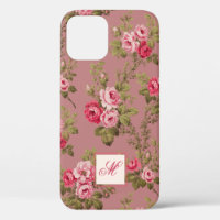 Elegantes rosas rosadas con fondo Rosa monograma a
