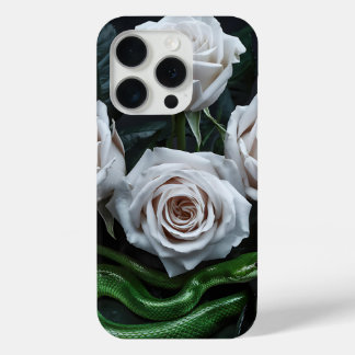 Funda Para iPhone 15 Pro Elegantes Rosas y Green Snake Art Floral Phone Cas