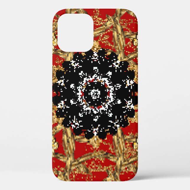 Funda De Case-Mate Para iPhone Elemento dorado sobre fondo rojo. Ilustración vint (Reverso )