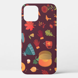 Funda Para iPhone 12 Elementos del otoño, fondo oscuro, cosecha