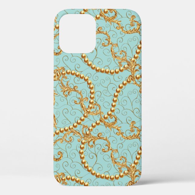 Funda De Case-Mate Para iPhone Elementos dorados rococó patrón sin fisuras. Texto (Reverso )