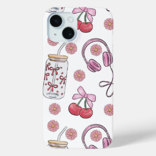 Funda Para iPhone 15 Elementos femeninos rosados dibujados a mano con p