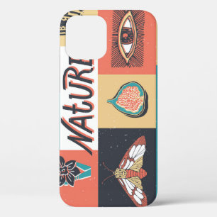 Funda Para iPhone 12 Elementos Naturales, Iconos De Estilo Retro.