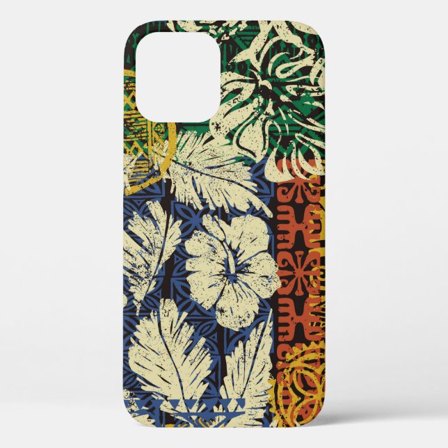 Funda De Case-Mate Para iPhone Elementos tribales hawaianos y parche de tela hibi (Reverso )