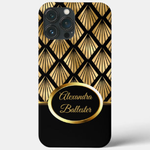 Funda Para iPhone 13 Pro Max Élite Elegante Damasco Art Deco Oro Negro
