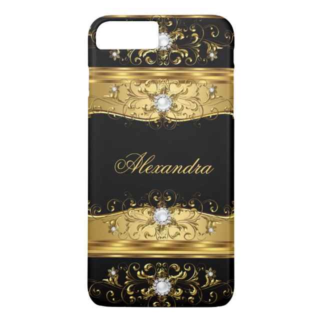 Funda De Case-Mate Para iPhone Elite Regal faux Gold Black Pearl Diamond Jewel (Reverso)