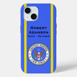 Funda Para iPhone 15 emblema de defensa militar americano -- personaliz