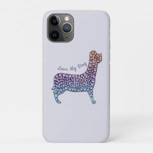 Funda Para iPhone 11 Pro Embossed Indigo Gradient Paw Print Dog Outline