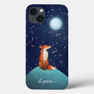 Funda Para iPhone 13 en paz ~ Encantador Fox Sitting Under a Luna