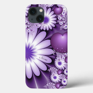 Funda Para iPhone 13 Enamorándose Flores y Corazones Abstractos Nombre