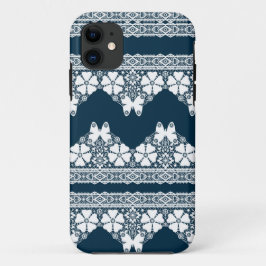 Funda Para iPhone 11 Encaje blanco retro con mariposas en una b azul os