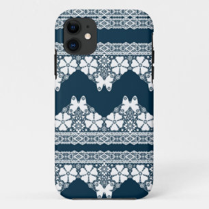 Funda Para iPhone 11 Encaje blanco retro con mariposas en una b azul os