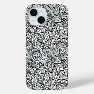 Funda Para iPhone 15 Encaje de red de flores patrón blanco rosa negro