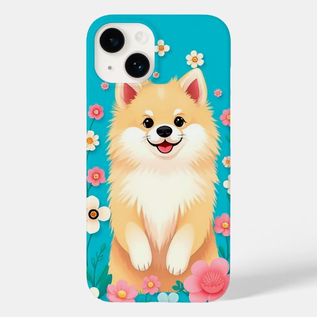 Funda De Case-Mate Para iPhone Encanto Floral Pomerania Esponjosa 🌸🐾 Lindo Dibu (Reverso )