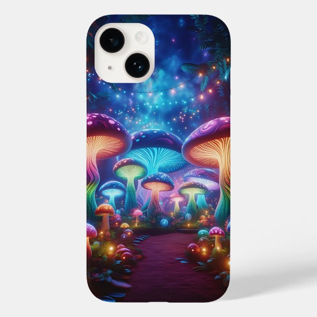 Funda De Case-Mate Para iPhone Enchanted Neon Mushroom Forest - Magical Glowing F (Reverso )