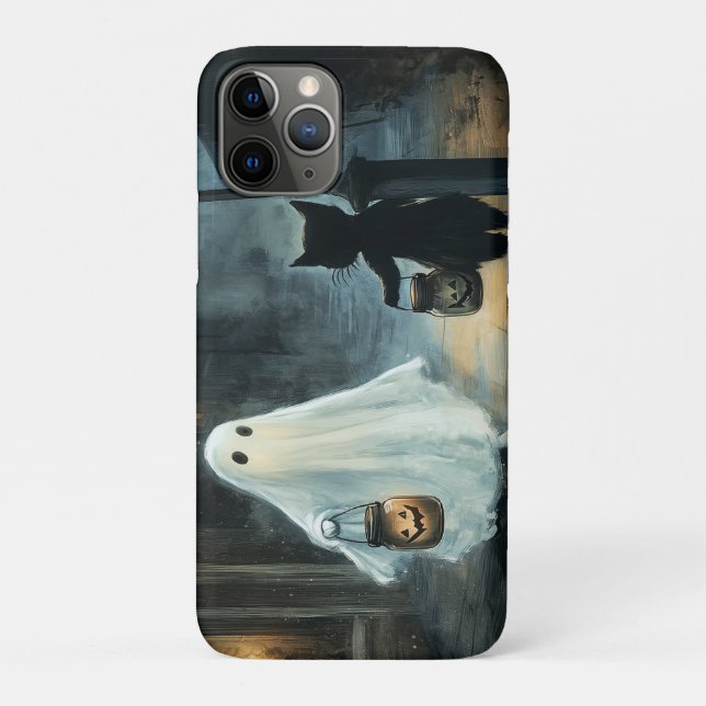 Funda De Case-Mate Para iPhone Encuentro de Fantasma y Gato de Halloween (Reverso)