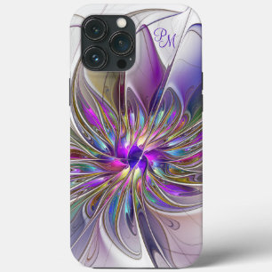 Funda Para iPhone 13 Pro Max Energetic Colorful Abstract Art Flower Iniciales