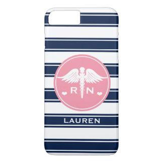 FUNDA PARA iPhone 8 PLUS/7 PLUS ENFERMERA CADUCEO DE LA TIRA DE ROPA Y DE NAVY RN
