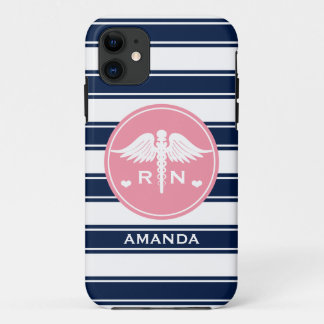 FUNDA PARA iPhone 11 ENFERMERA CADUCEO DE LA TIRA DE ROPA Y DE NAVY RN