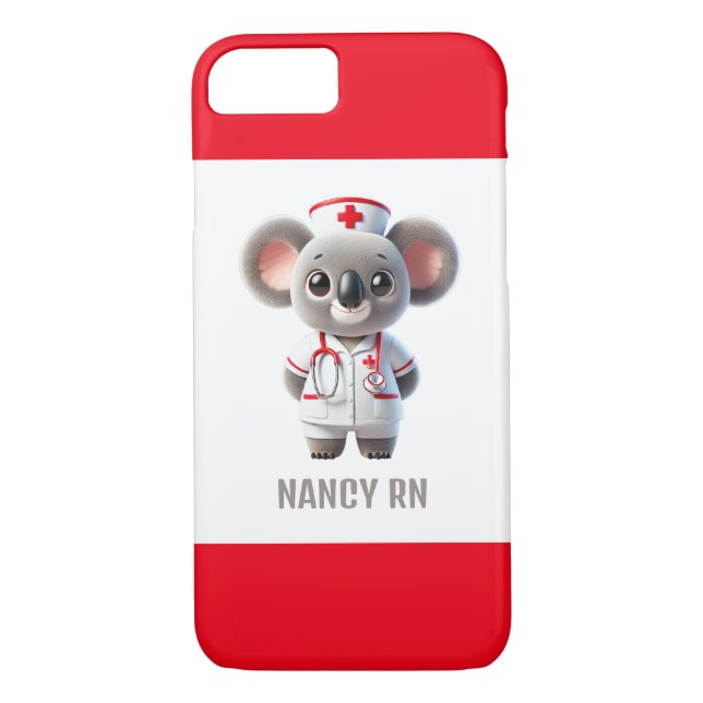 Funda De Case-Mate Para iPhone Enfermera de osito de Koala con estetioscopio rojo (Reverso)
