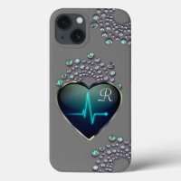 Enfermera EKG corazón y joyas azul negro gris