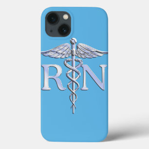 Funda Para iPhone 13 Enfermera inscrita RN Caduceus en azul Pastel